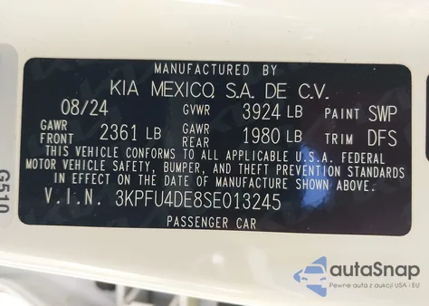 2025 Kia K4 Ex z USA, uszkodzony, nr VIN 3KPFU4DE8SE013245